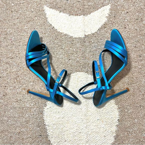 Tibi Vivian Satin Strappy Sandal Heels in Blue Orchid Size 7 - Picture 5 of 12